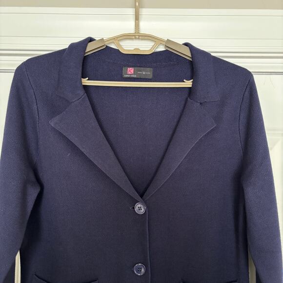 Kancy Kole Navy Blue Sweater Blazer Medium 3-button pockets collar *small flaw - Picture 3 of 9